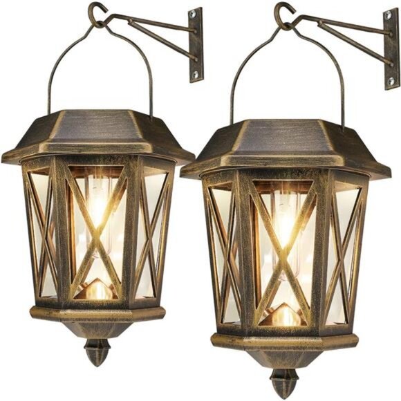 2 Pack Solar Lantern Outdoor Hanging Lights Waterproof Metal Solar Outdoor Light - Picture 1 of 8
